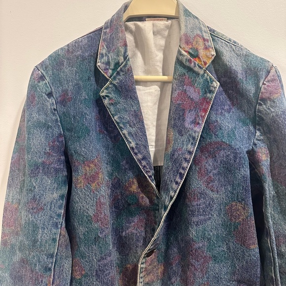 Vintage Bongo floral 90s Y2K oversized Denim Blazer medium - Picture 3 of 10